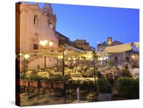 People in a Restaurant, Taormina, Sicily, Italy, Europe-Vincenzo Lombardo-Stretched Canvas