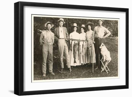 People in Hats with Fish and Dog-null-Framed Art Print