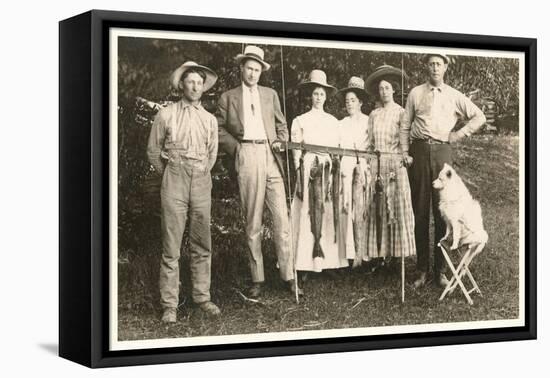 People in Hats with Fish and Dog-null-Framed Stretched Canvas