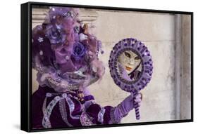 People in Masks and Costumes, Carnival, Venice, Veneto, Italy, Europe-Jean Brooks-Framed Stretched Canvas