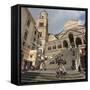 People in the Sun on Cathedral Steps in Spring-Eleanor Scriven-Framed Stretched Canvas