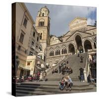 People in the Sun on Cathedral Steps in Spring-Eleanor Scriven-Stretched Canvas