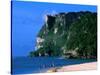 People in Water at Tumon Beach with Amantes (Two Lovers) Point Behind, Tumon, Guam-John Elk III-Stretched Canvas