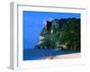 People in Water at Tumon Beach with Amantes (Two Lovers) Point Behind, Tumon, Guam-John Elk III-Framed Photographic Print