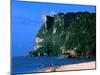 People in Water at Tumon Beach with Amantes (Two Lovers) Point Behind, Tumon, Guam-John Elk III-Mounted Photographic Print