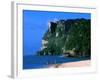 People in Water at Tumon Beach with Amantes (Two Lovers) Point Behind, Tumon, Guam-John Elk III-Framed Photographic Print