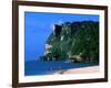 People in Water at Tumon Beach with Amantes (Two Lovers) Point Behind, Tumon, Guam-John Elk III-Framed Photographic Print