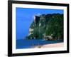 People in Water at Tumon Beach with Amantes (Two Lovers) Point Behind, Tumon, Guam-John Elk III-Framed Photographic Print