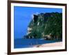 People in Water at Tumon Beach with Amantes (Two Lovers) Point Behind, Tumon, Guam-John Elk III-Framed Photographic Print