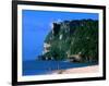 People in Water at Tumon Beach with Amantes (Two Lovers) Point Behind, Tumon, Guam-John Elk III-Framed Photographic Print