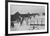 People Leaving Buddhist Church, Winter-Ansel Adams-Framed Art Print