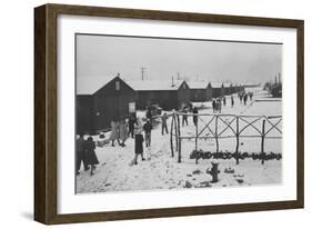 People Leaving Buddhist Church, Winter-Ansel Adams-Framed Art Print