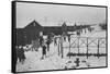 People Leaving Buddhist Church, Winter-Ansel Adams-Framed Stretched Canvas