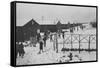 People Leaving Buddhist Church, Winter-Ansel Adams-Framed Stretched Canvas