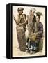 People of Borneo: Warrior with a Shield, Warrior with a Sword: and a Woman in Native Dress-null-Framed Stretched Canvas