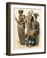 People of Borneo: Warrior with a Shield, Warrior with a Sword: and a Woman in Native Dress-null-Framed Giclee Print