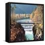 People on a Bridge Over the River Lech and Lechfall, a Man Made Fall-Alex Saberi-Framed Stretched Canvas