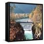 People on a Bridge Over the River Lech and Lechfall, a Man Made Fall-Alex Saberi-Framed Stretched Canvas