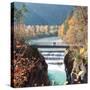 People on a Bridge Over the River Lech and Lechfall, a Man Made Fall-Alex Saberi-Stretched Canvas