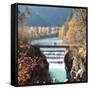 People on a Bridge Over the River Lech and Lechfall, a Man Made Fall-Alex Saberi-Framed Stretched Canvas