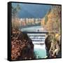 People on a Bridge Over the River Lech and Lechfall, a Man Made Fall-Alex Saberi-Framed Stretched Canvas