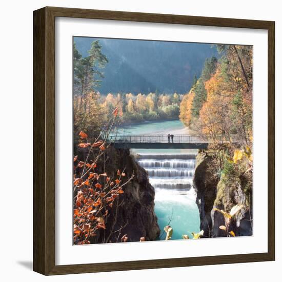 People on a Bridge Over the River Lech and Lechfall, a Man Made Fall-Alex Saberi-Framed Photographic Print