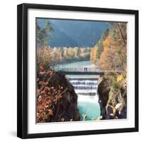 People on a Bridge Over the River Lech and Lechfall, a Man Made Fall-Alex Saberi-Framed Photographic Print