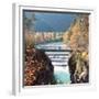 People on a Bridge Over the River Lech and Lechfall, a Man Made Fall-Alex Saberi-Framed Photographic Print