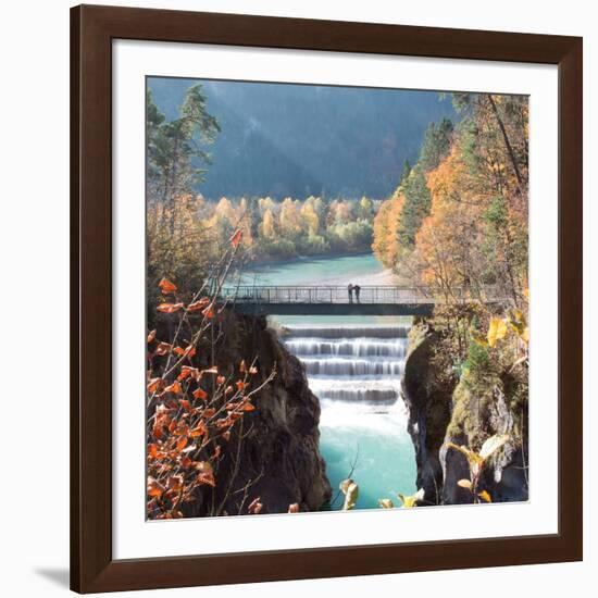 People on a Bridge Over the River Lech and Lechfall, a Man Made Fall-Alex Saberi-Framed Photographic Print