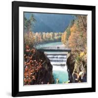 People on a Bridge Over the River Lech and Lechfall, a Man Made Fall-Alex Saberi-Framed Photographic Print