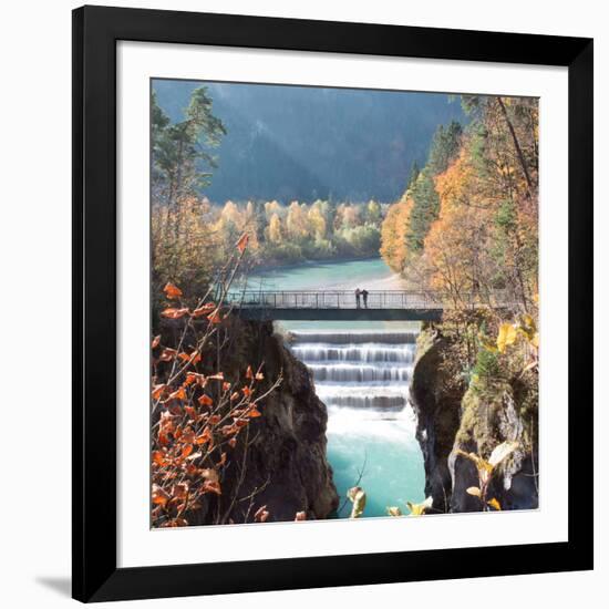 People on a Bridge Over the River Lech and Lechfall, a Man Made Fall-Alex Saberi-Framed Photographic Print