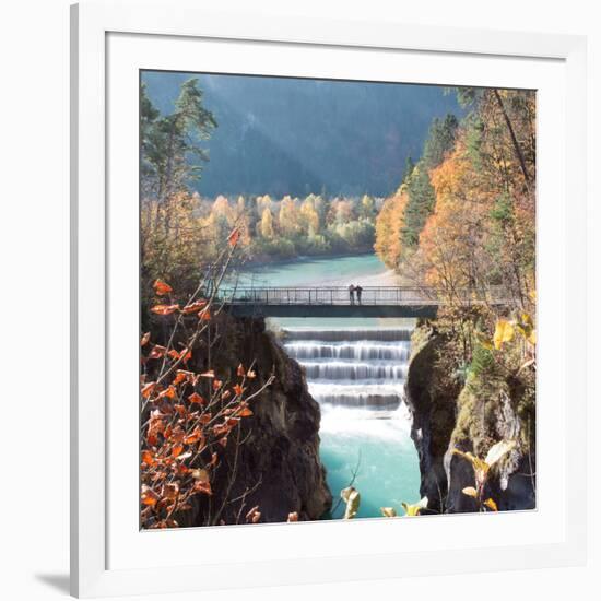 People on a Bridge Over the River Lech and Lechfall, a Man Made Fall-Alex Saberi-Framed Photographic Print