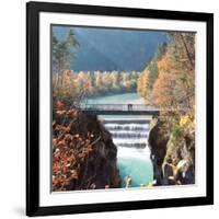 People on a Bridge Over the River Lech and Lechfall, a Man Made Fall-Alex Saberi-Framed Photographic Print