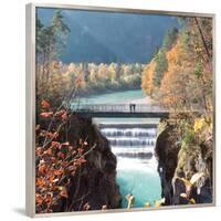 People on a Bridge Over the River Lech and Lechfall, a Man Made Fall-Alex Saberi-Framed Photographic Print