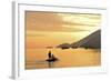 People on Dingy Paddeling Out to Ship, Cove at Vila Do Abrao, Ilha Grande, Rio De Janeiro, Brazil-Christian Heeb-Framed Photographic Print