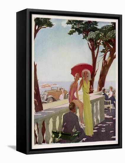 People on Holiday on the French Riviera, Enjoying the Sunshine-null-Framed Stretched Canvas