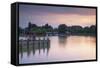 People on Pier at Sunset, Keszthely, Lake Balaton, Hungary, Europe-Ian Trower-Framed Stretched Canvas