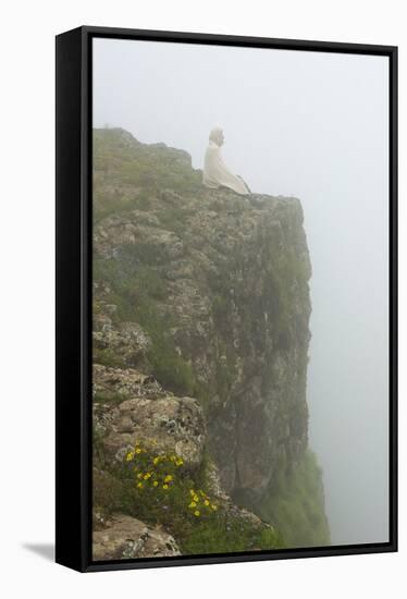 People on the cliff in morning mist, Simien Mountain, Ethiopia-Keren Su-Framed Stretched Canvas
