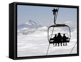 People on the Magic Mile Ski Lift at Timberline Lodge on Mount Hood-null-Framed Stretched Canvas