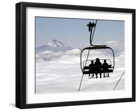 People on the Magic Mile Ski Lift at Timberline Lodge on Mount Hood-null-Framed Premium Photographic Print