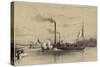 People on the Shore Waving Off a Steamship-A Provost-Stretched Canvas