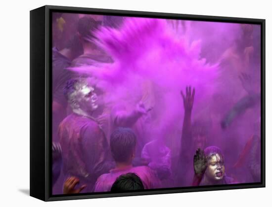 People Painted with Bright Colors Dance During the Festival of Holi on March 7, 2004-Anupam Nath-Framed Stretched Canvas