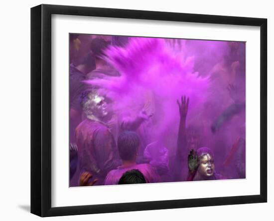 People Painted with Bright Colors Dance During the Festival of Holi on March 7, 2004-Anupam Nath-Framed Premium Photographic Print