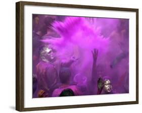 People Painted with Bright Colors Dance During the Festival of Holi on March 7, 2004-Anupam Nath-Framed Photographic Print