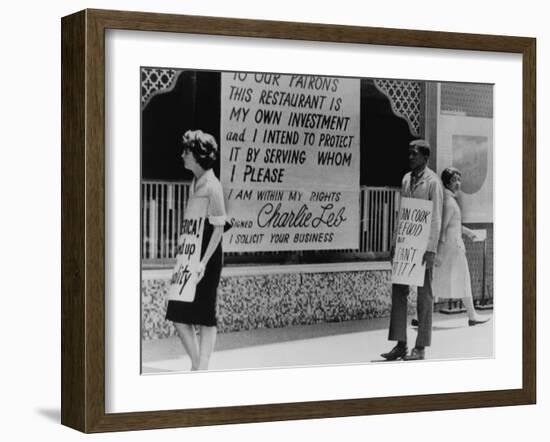 People Picketing an Atlanta Restaurant Which Displaying a Segregationist Sign, 1963-null-Framed Photo