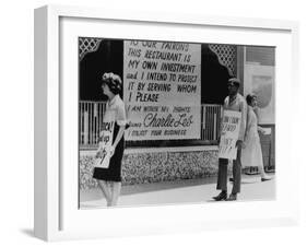 People Picketing an Atlanta Restaurant Which Displaying a Segregationist Sign, 1963-null-Framed Photo