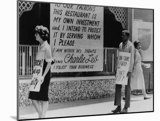 People Picketing an Atlanta Restaurant Which Displaying a Segregationist Sign, 1963-null-Mounted Photo