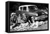 People Picnicking with their 1960 Ford Anglia Deluxe, (1960)-null-Framed Stretched Canvas