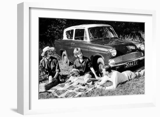 People Picnicking with their 1960 Ford Anglia Deluxe, (1960)-null-Framed Photographic Print