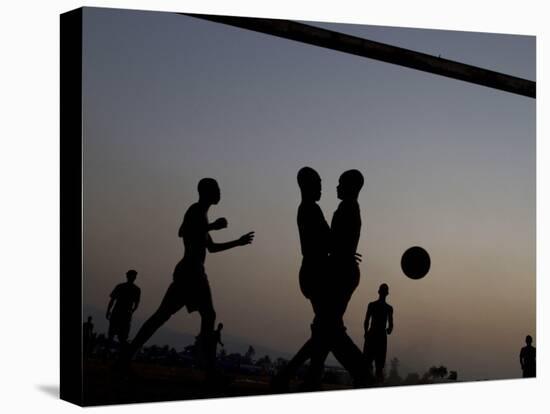 People Play Soccer at a Camp Set Up for Earthquake Survivors Left Homeless in Port-Au-Prince-null-Stretched Canvas